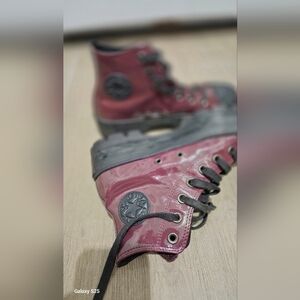 Women’s Patent Burgundy High-Top Lace-Up Sneakers